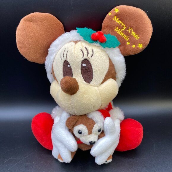 Disney Toys Disney Merry Xmas Minnie Mouse Holding Teddy Bear Plush